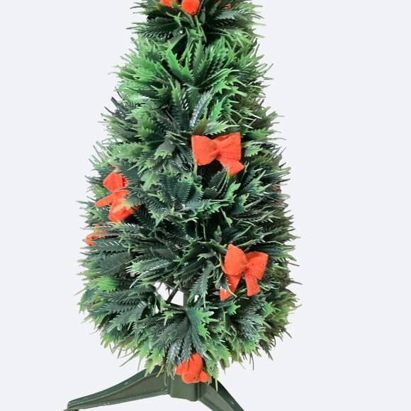 Christmas Tree Table Top Use Vintage Hong Kong Flocked Red Birds and Bows - Picture 4 of 12